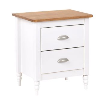 Mesita De Noche Moderna Retro Mesilla 2 Cajones Madera Clara Y Blanco Shillington