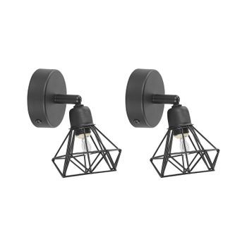 Conjunto De 2 Lámparas De Pared Metal Negro Forma Geométrica Luz Ajustable Moderno Erma