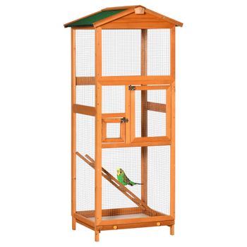 PawHut Jaula para Pájaros Grande de Madera de Abeto con 2 Puertas Bandeja Extraíble y Techo Asfáltico 68x63x165cm Madera   Aosom España