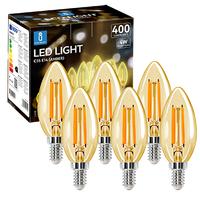 aigostar bombilla led vela edison 4w equivalente a 35w casquillo fino e14 luz calida 2200k 400 lumenes bombilla led vintage decorativa c35 de filamento no regulable cristal ambar pack 6