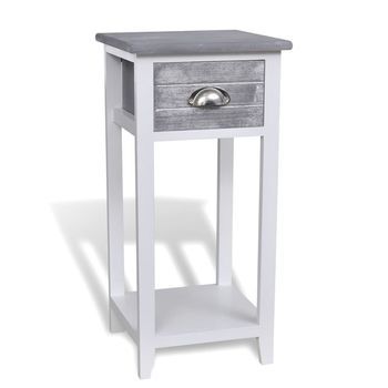 Mesita De Noche Con 1 Cajón Gris Y Blanca Vidaxl