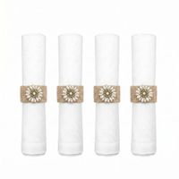 anillos para servilletas beige con flores blancas - set de 4