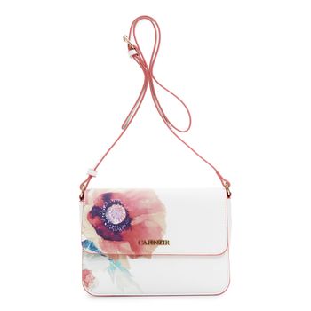 bolso de hombro con solapa en material efecto piel con estampado de macroflores poppy red