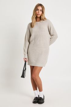 Vestido Jersey Con Cuello De Caja, Gris