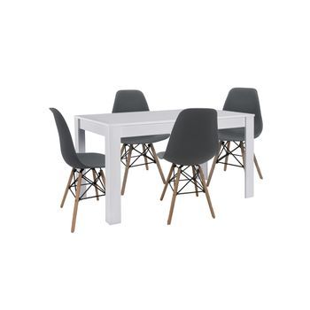 Pack Mesa De Comedor O Cocina Blanco + 4 Sillas Estilo Nordico Gris