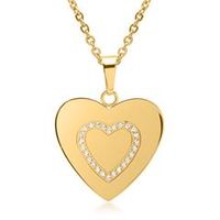 cadena de acero inoxidable con colgante de corazon chapado en oro