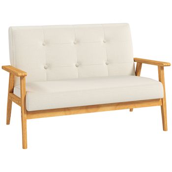 HOMCOM Sofá 3 plazas 115 cm sofá escandinavo con respaldo capitoné, asiento acolchado y reposabrazos, beige