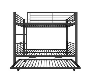 Litera metálica 140x200 cm - con cama extraíble, barandilla de seguridad y escalera para niños y jóvenes - negro