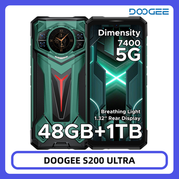 Teléfono Resistente DOOGEE S200 Ultra 5G, 48GB+1TB, Efecto de Luz, Pantalla Trasera de 1.34'', Dimensity 7400, Batería de 11000mAh, 66W, NFC, Smartphone