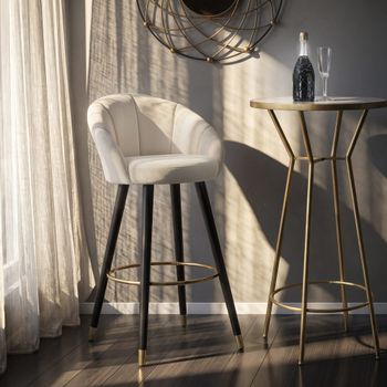 Silla de bar redonda de tela beige con respaldo cm 55x56x104