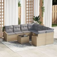 conjunto de sofa de jardin juego de 9 beige gris ratan poliester v6000 unico  beige