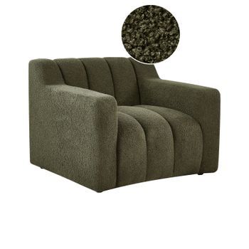 Sillón Moderno Tapizado De Tela Bouclé Respaldo Acolchado Grueso Verde Oscuro Agerup