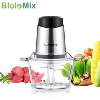 Procesador de alimentos BioloMix con tazón de vidrio de 1.8L, picadora de dos velocidades, molinillo de carne para comida de bebé, verduras, cebolla y ajo.