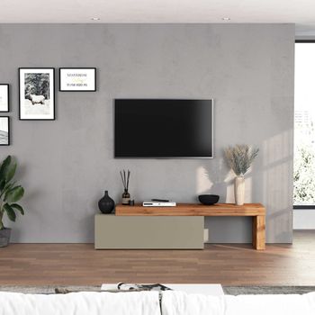 Mueble tv extensible 180/290 cm efecto madera color topo mate / roble