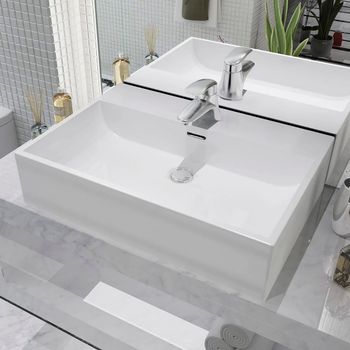 Lavabo Con Orificio Para Grifo Cerámica 60,5x42,5x14,5 Cm Blanco Vidaxl