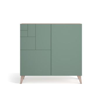 Zapatero de melamina nogal claro puertas verde 87x90x27 cm