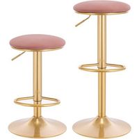 juego de 2 taburetes de bar con reposapies - taburetes altos redondos de metal36 x 36 x 61 cmrosa  doradowoltu