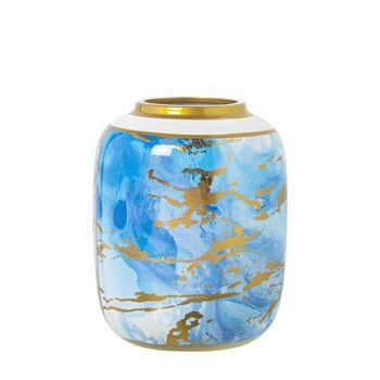 Jarrón Blanco, Azul Y Dorado