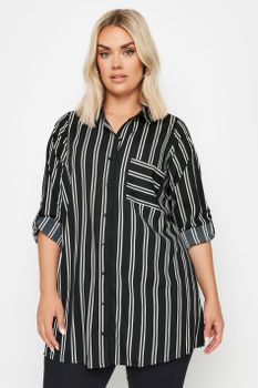 Yours Camisa Amplia Negra De Rayas, Mujer Curvy Y Tallas Grandes, Yours