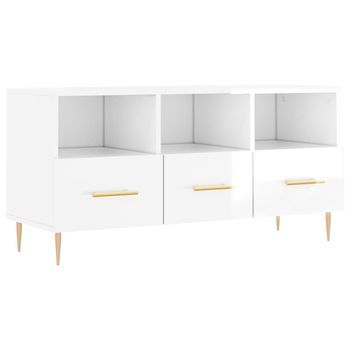 Mueble De Tv | Mueble De Salón | Mesa De Tv Madera Contrachapada Blanco Brillo 102x36x50 Cm