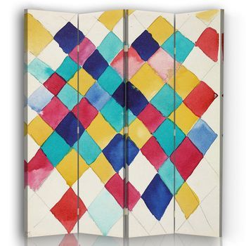 Legendarte - Biombo Farbstudie Mit Rauten - Wassily Kandinsky - Separador De Ambientes Para Interiores Cm. 145x170 (4 Paneles)