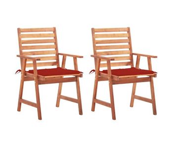 Juego de 2 sillas comedor de jardín - silla de exterior y cojines madera maciza acacia