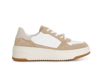 deportivas de mujer en piel y ante con accesorio. white/bege