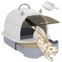 pawhut arenero cerrado para gatos con bandeja extraible filtro de carbono pala y asa superior 405x52x39 cm blanco y gris