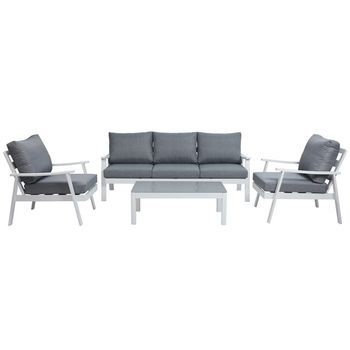 Set De Jardin 4 Piezas Modelo Javea Aluminio Blanco, Cojines Gris