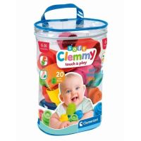 clementoni clemmy soft set de 20 bloques blandos para bebe en bolsa transparente con asa azul material no toxico y lavable colores y formas para juego sensorial