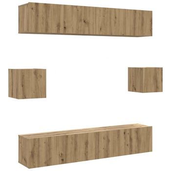 Mueble Para Tv De Pared Madera Contrachapada Artesanal 6 Uds | Mueble De Salón | Mesa De Tv