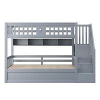 cama alta 90x200 cm - cama juvenil con escalera de almacenamiento y estanterias - gris