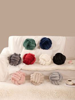 Cojín Nudo Tejido Redondo 22x22cm, Terciopelo Suave Tacto Mullido, Cojín Decorativo Trenzado Multicolor, Almohada de Sofá y Cama, Ideal para Decoración Nórdica, Salón, Dormitorio, Habitación Infantil