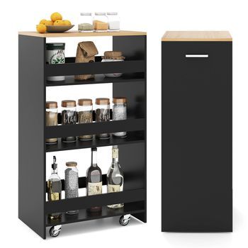 Carro De Almacenamiento Estrecho De 4 Niveles, Costway Carrito Auxiliar(47,5x30x80,5,negro Y Natural)