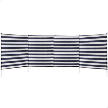 Aktive - Paravientos playa, 320x100 cm, blanco y azul a rayas, Tejido poliéster, varillas aluminio 125 cm, revestimiento plateado, funda de transporte con asa, cortavientos plegable
