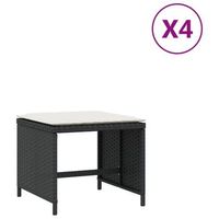 4 uds taburetes de jardin  otomana de jardin  reposapies de jardin con cojines ratan pe negro 40x40x35cm