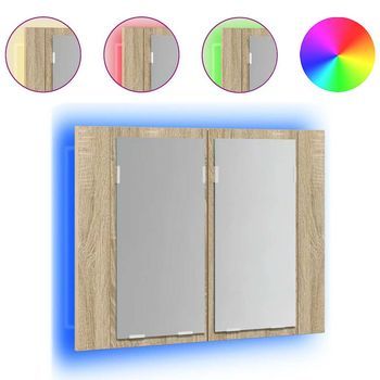 Armario Espejo De Baño | Mueble Baño Led Acrílico Roble Sonoma 60x12x45 Cm