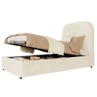 cama tapizada para ninos 90x200cm con cabecero y almacenamiento en terciopelo beige