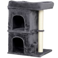 pawhut arbol rascador para gatos arbol para gatos 66 cm con cama 2 cuevas poste de sisal bola para jugar gris oscuro