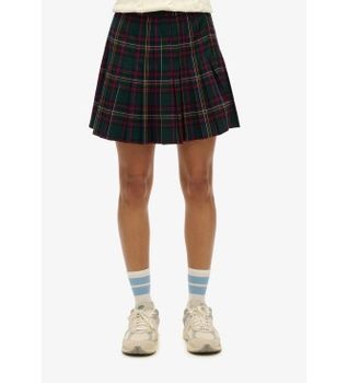 Superdry para mujer. W7210169A Falda mini plisada a cuadros verde (S), Casual, Poliéster