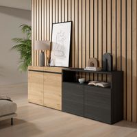aparador efecto madera roble y negro 200x35x75cm