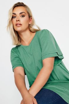 Yours Camiseta Verde De Doble Manga Ángel, Mujer Curvy Y Tallas Grandes, Yours