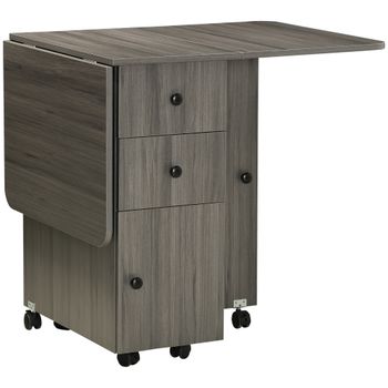 HOMCOM Mesa de cocina plegable mesa de comedor plegable 2 paneles abatibles con 2 cajones 1 armario Gris   Aosom España