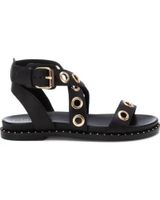 de carmela sandalia carmela 162389 negra con ojales metalicos leopardo