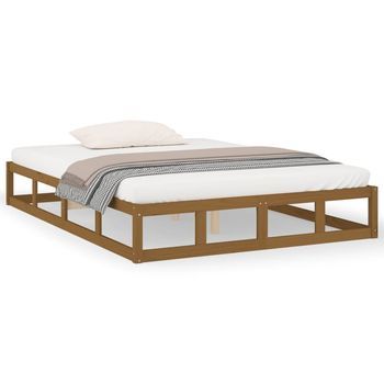 Cama Matrimonial | Cama Para Adultos | Estructura De Cama De Madera Maciza Marrón Miel 150x200 Cm