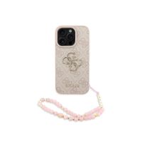 guess funda para iphone 16 pro max r carcasa de polipiel rosa con logo 4g clasico y correa de perlas diseno elegante y ajuste preciso