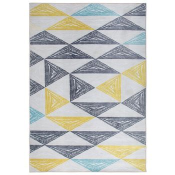 Alfombra Con Patrón Geométrico Gris Y Amarillo 160 X 230 Cm De Pelo Corto Kalen