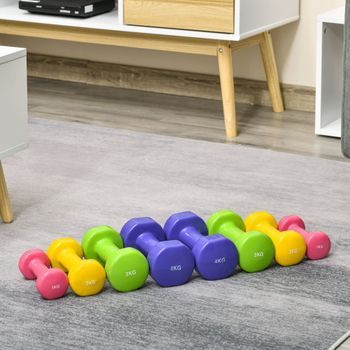 Juego De 8 Mancuernas Homcom Acero Pu, Ø9x19 Cm, Multicolor