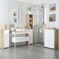 armario bajo para bano de mdf kleankin 326x30x90 cm-natural y blanco