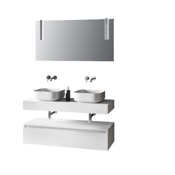 Composición Baño Lavabo Doble Astra 7 Piezas Blanco En Mdf